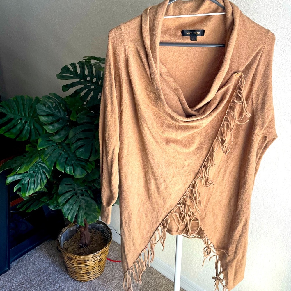 Tan Fringe Wrap Sweater!!